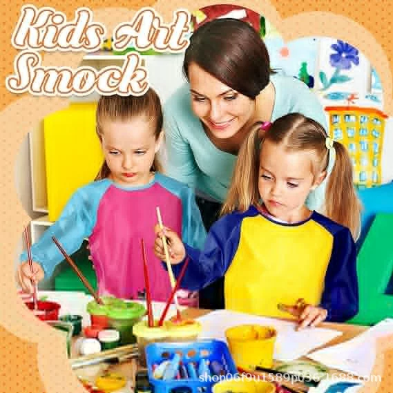 Children's Art Smock, Toddler Painting Apron, Children's Art Smock with Long Sleeves and Pockets for Eating and Crafts