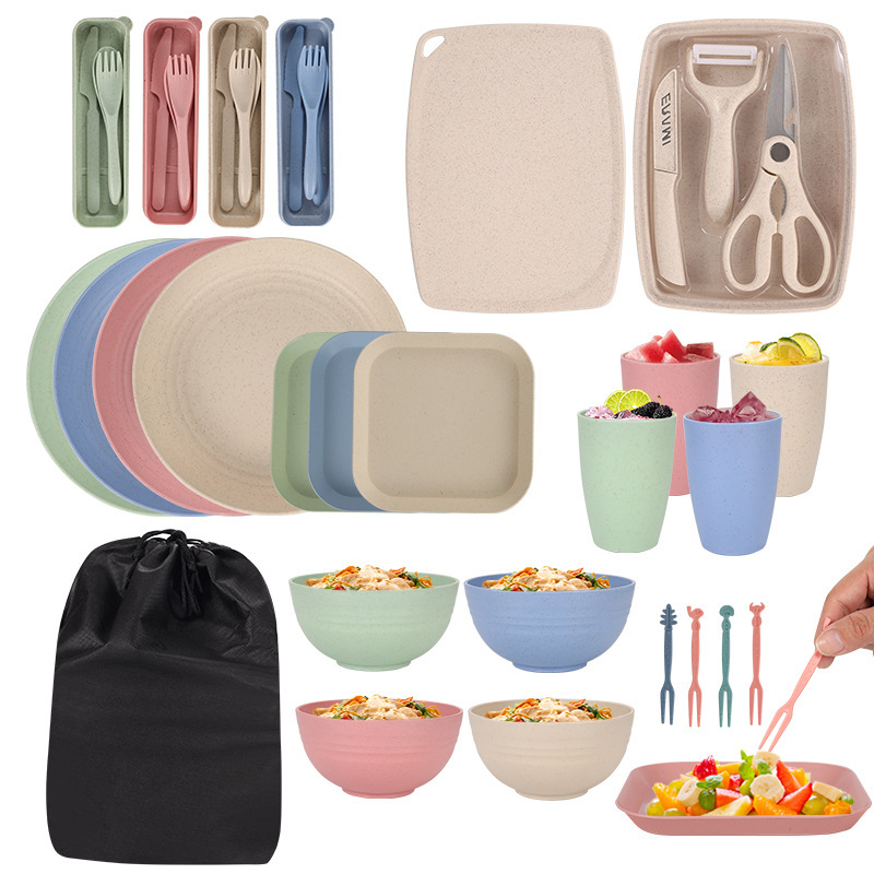 Source Factory Wheat Straw Outdoor Plate Bowl Cup Tableware Camping Storage Scissors Cutting Board Fruit Knife Set Source Factory Wheat Straw Outdoor Plate Bowl Cup Tableware Camping Storage Scissors Cutting Board Fruit Knife Set