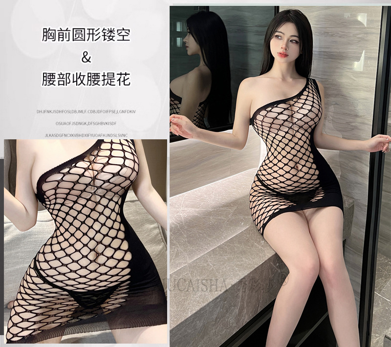 One-Piece Sheer Lace Bodystocking, Tight-Fitting Hollow Mesh Design, Black One Size — detail image 14