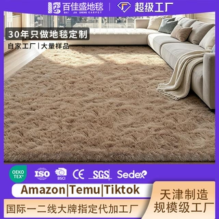 丝毛客厅地毯易打理纯色长毛绒卧室床边毯跨境定制地毯满铺防滑垫