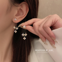 水晶花朵耳釘韓國氣質流蘇耳環2022年新款潮網紅耳飾女個性設計感