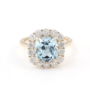 Cultured Aquamarine Ring Fat Square 4 Carat 10K-18K High-End Colored Gemstone Ring Women's Accessible Luxury Jewelry Customization