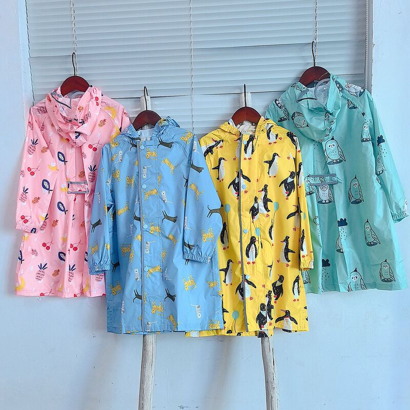New Lightweight Medium and Large Children's Large Version Long Invisible School Bag Penguin Leopard Pink Pineapple Owl Children's Raincoat