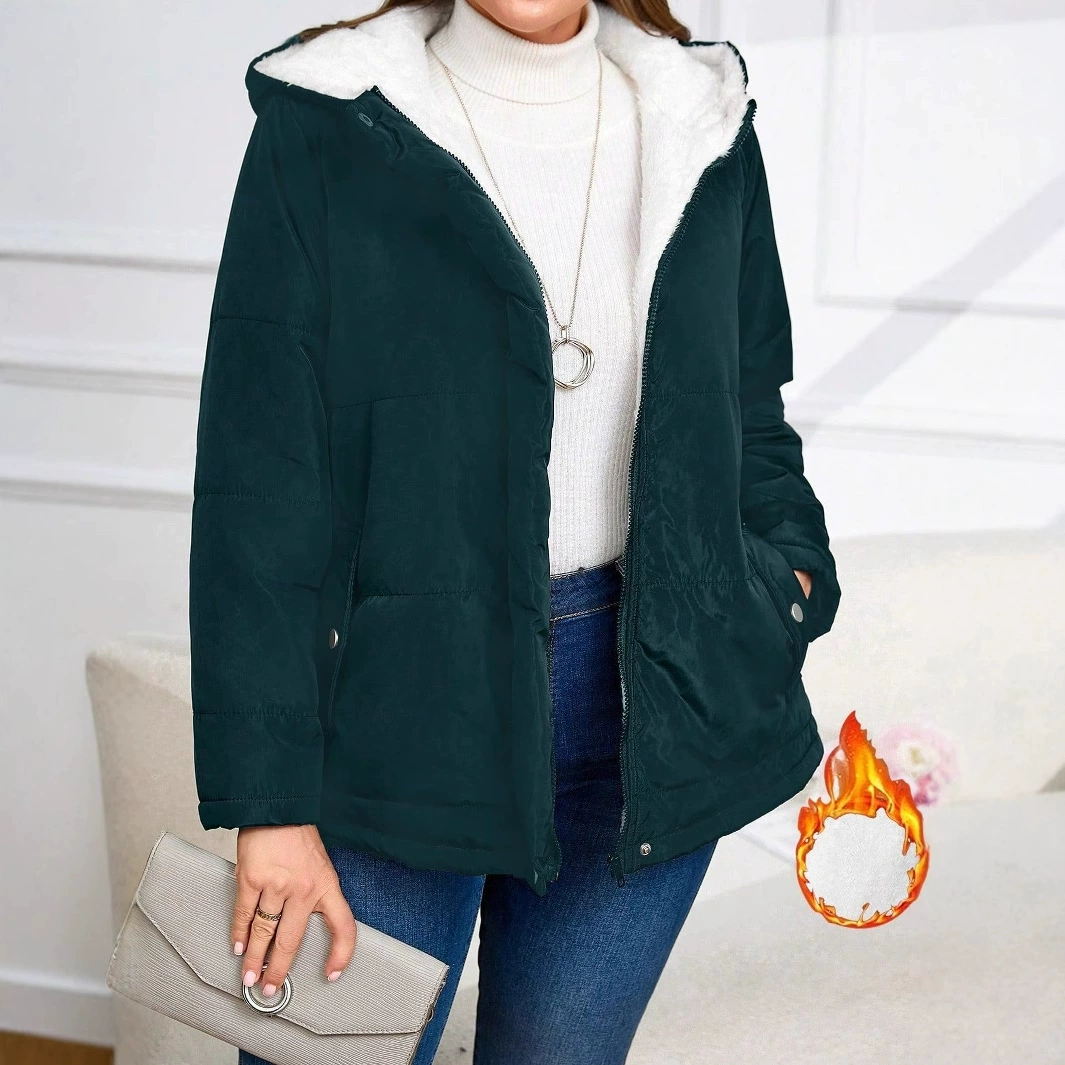 Winter down jacket with pockets with hood with zipper, plus size, increased thickness