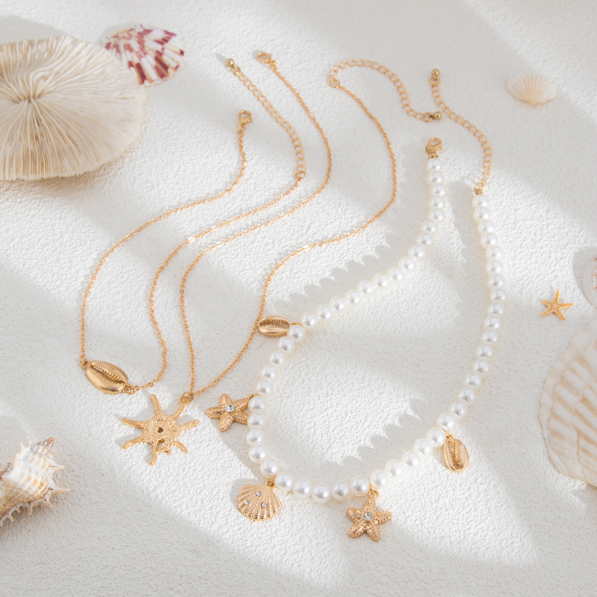 Beaded Chain Chain Type Hawaiian Starfish Imitation Pearl Alloy Copper Beaded Chain Beaded Necklaces Wholesale