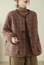 外贸尾单女装清仓处理2024秋冬上新复古格子轻盈宽松保暖棉衣外套