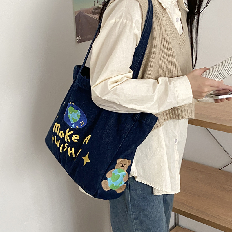 现货批发牛仔包ins复古风大容量百搭牛仔单肩包女2022新款托特包|ms