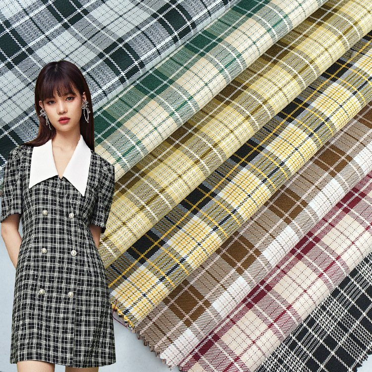 春秋西装外套格子面料 TR弹力色织布 JK百褶裙半裙制服裙时装布料