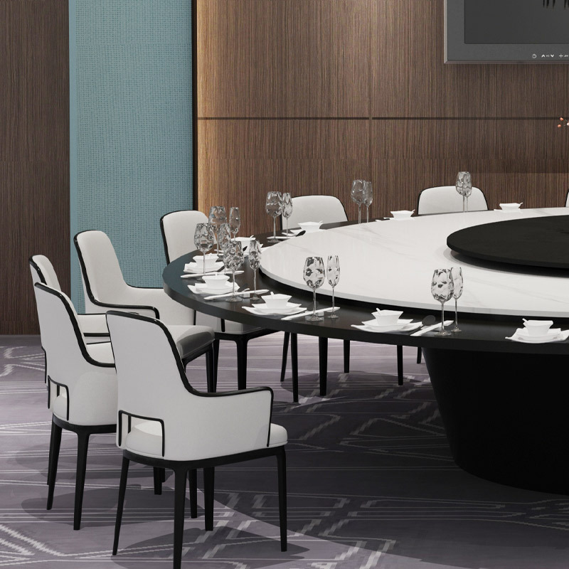DU2P实木电动转盘餐桌椅圆型轻奢酒店岩板饭桌极简现代新中式大理