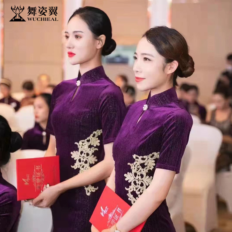 Dancing Wing Etiquette Clothing Shape Clothing 2022 New Classical Training Clothing Catwalk Practice Clothing Velvet Cheongsam XT801 Dancing Wing Etiquette Clothing Shape Clothing 2022 New Classical Training Clothing Catwalk Practice Clothing Velvet Cheongsam XT801