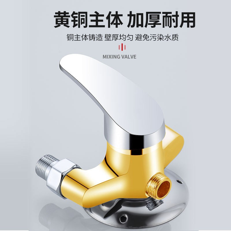 Copper exposed shower, bathroom, shower head, faucet, solar bath, water inlet, stainless steel cold and hot water mixing valve Item Picture