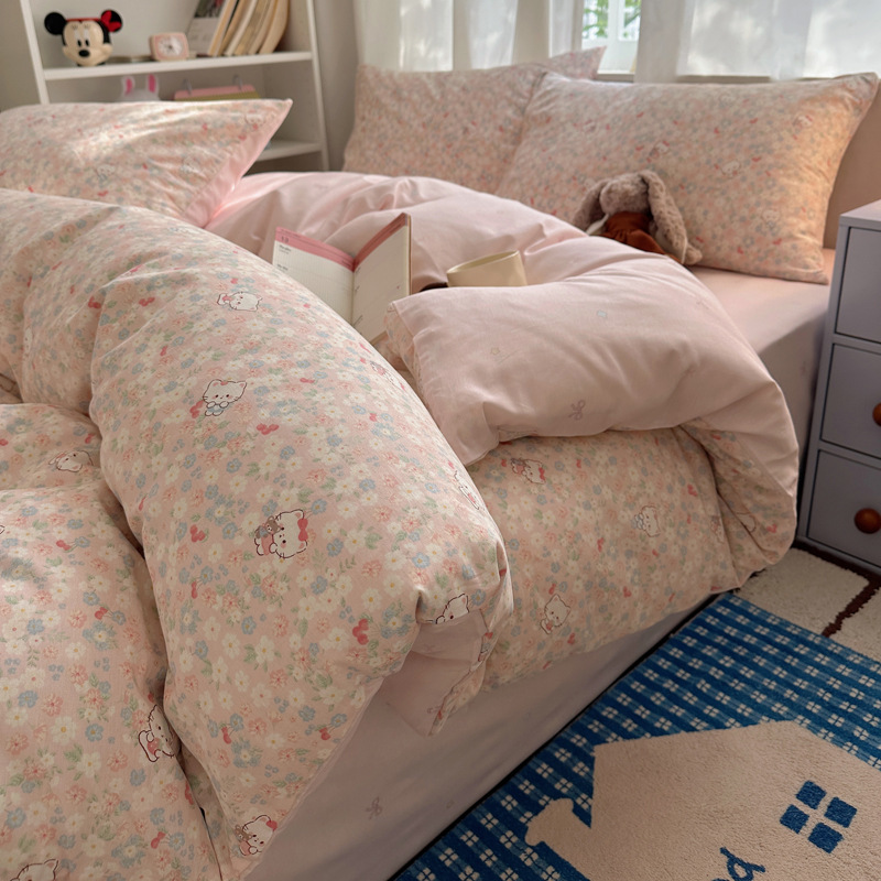 Té dulce Meow Meow (¡Recomendado!) / Juego de sábanas de 1,2 m de tres piezas [funda de edredón 150*200cm sábana de cama 180*230cm funda de almohada 48*74cm * 1]