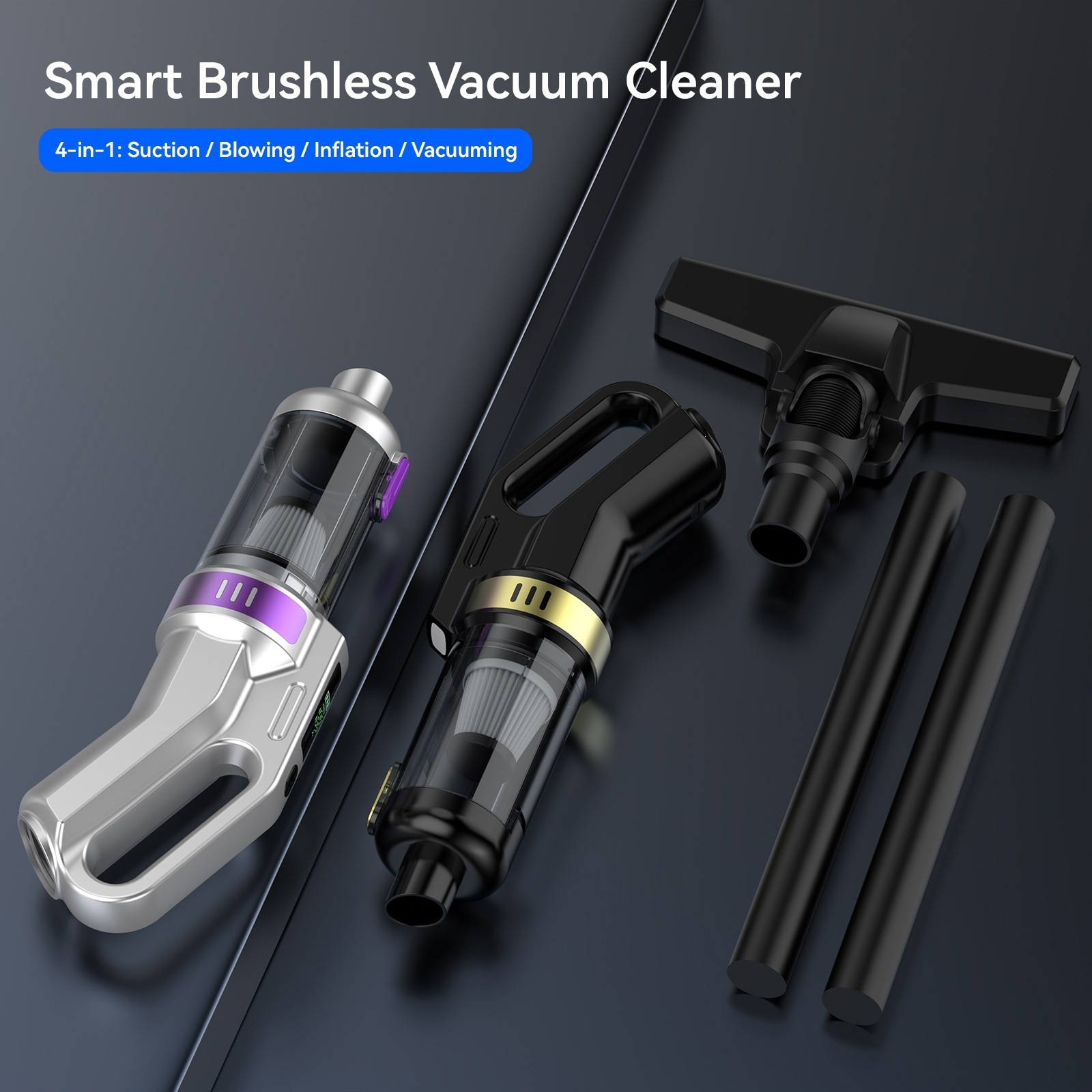 Car-mounted wireless vacuum cleaner, handheld portable digital display floor mop, multifunctional dust-absorbing and air-blowing device for home and car use