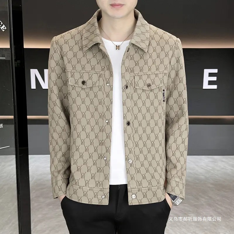 Jacket 2025 New Style Lapel Top Men's Business Casual Versatile Jacquard Splicing Spring and Autumn Outfit