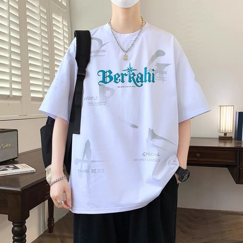 2025夏季新款男士青少年休闲帅气潮流阔版短袖T恤渐变色初高中生|undefined