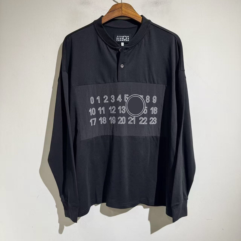 Aw Digital Patch Embroidery T-Shirt Stand Collar Half-Cardigan Japanese Retro Long-Sleeve T-Shirt Autumn Loose Printed Pullover