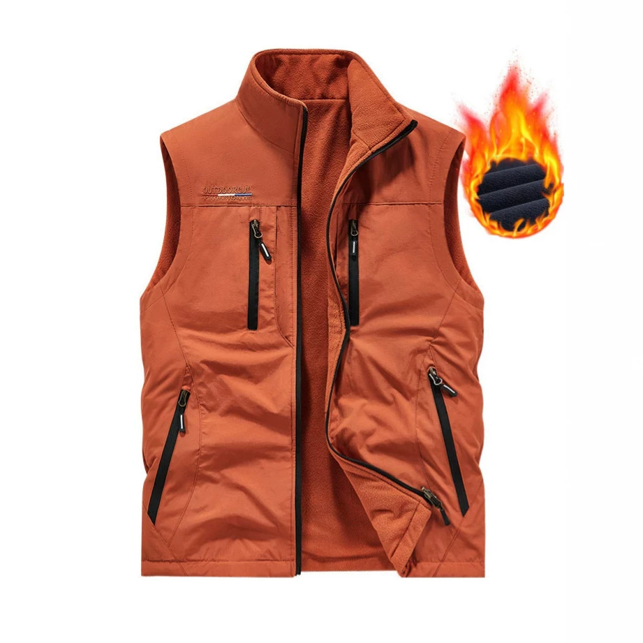 Autumn and winter loose-fit plus-size sports fleece vest, double-sided fleece men's sleeveless casual versatile trendy vest