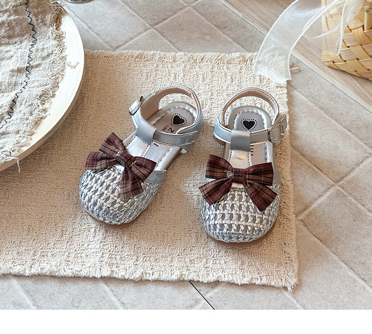 Korean Style Bow Tie Baby Sandals Closed Toe Soft Soled Toddler_voghion.com