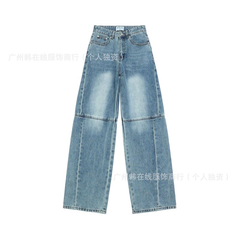 跨境25ss韩国小众潮牌MatinKim复古高腰显瘦直筒阔腿镰刀牛仔裤女|undefined