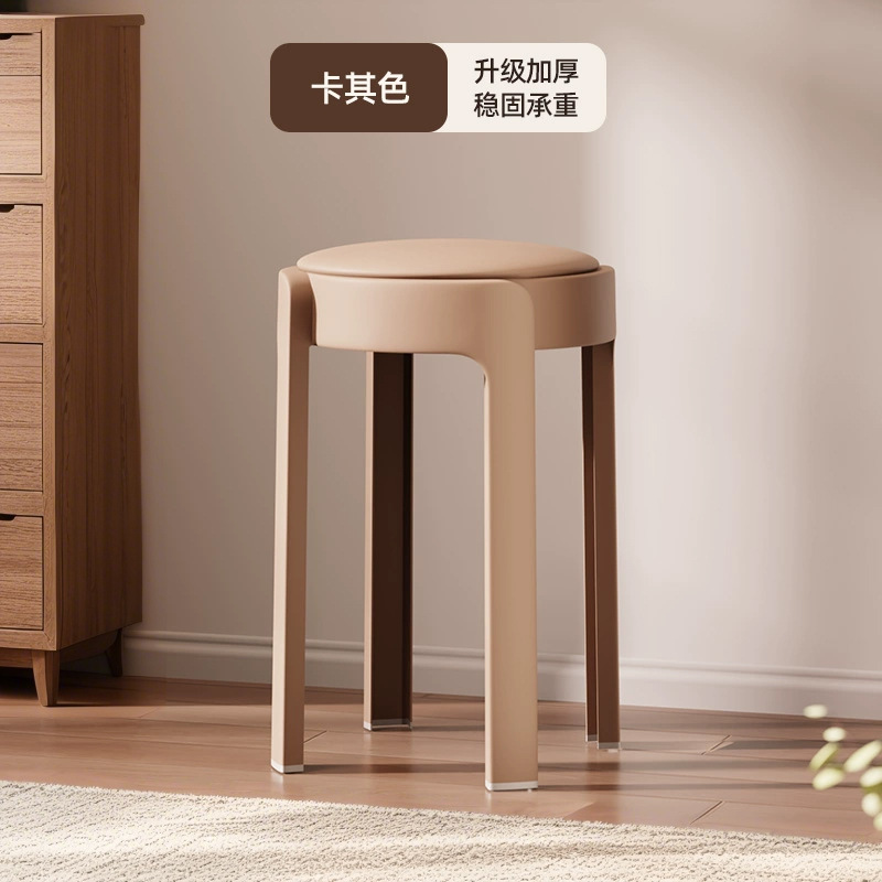 Taburete de plástico blando para uso doméstico, grueso, fuerte y duradero, taburete redondo apilable, silla de respaldo de mesa de comedor ligera y lujosa