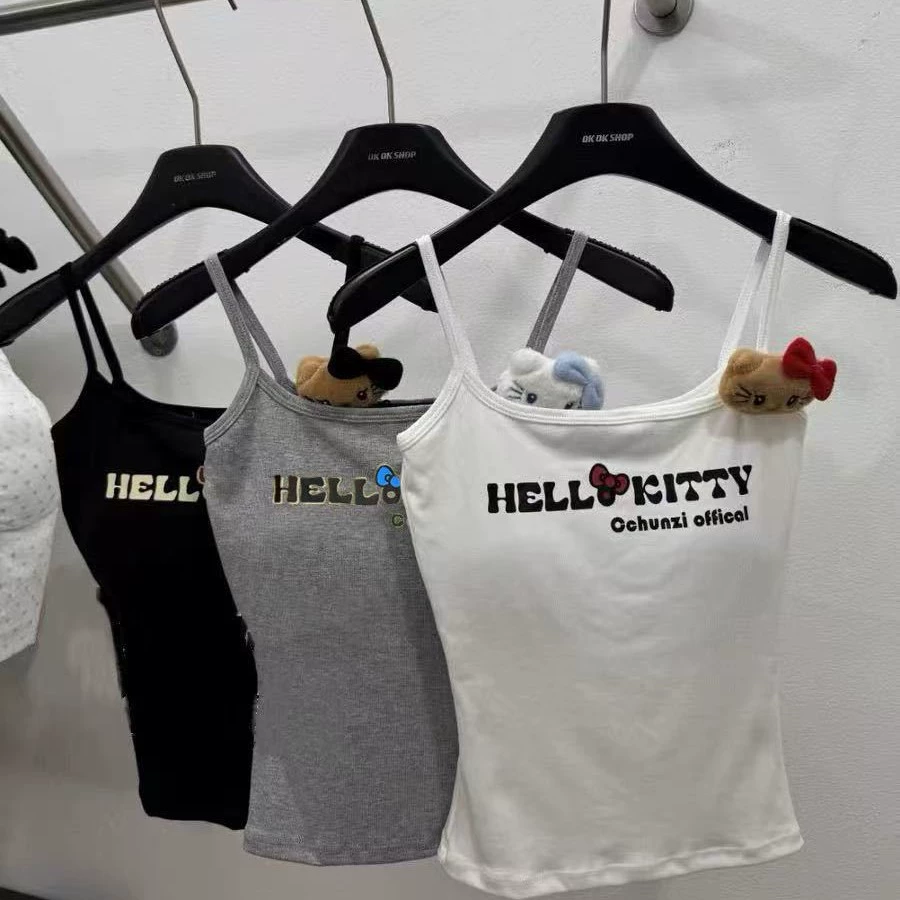 Мультяшный кот американский ретро дизайн чувство буквы камзол жилетка топ женская сексуальная горячая девушка тонкая и красивая спина