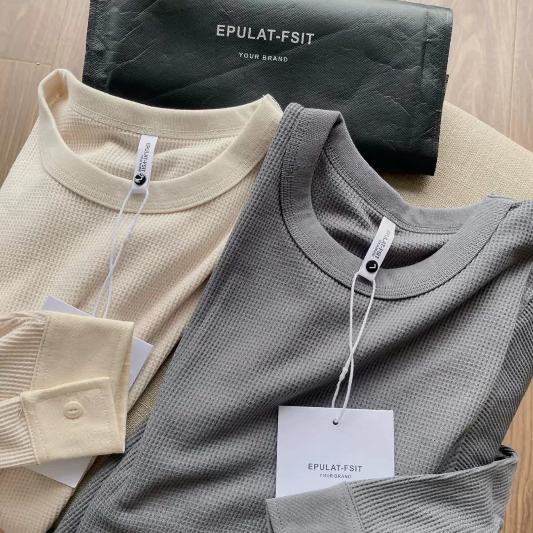 [Shuang и дышащий 260G вафли] Осенний и зимний мужской сплошной круглый воротник пуловер нижний свитер с длинными рукавами