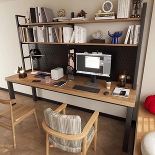 Carefully Selected Medieval Solid Wood Desk Bookshelf Combination Hole Board Computer Desk Wall Study Long Desk Workbench