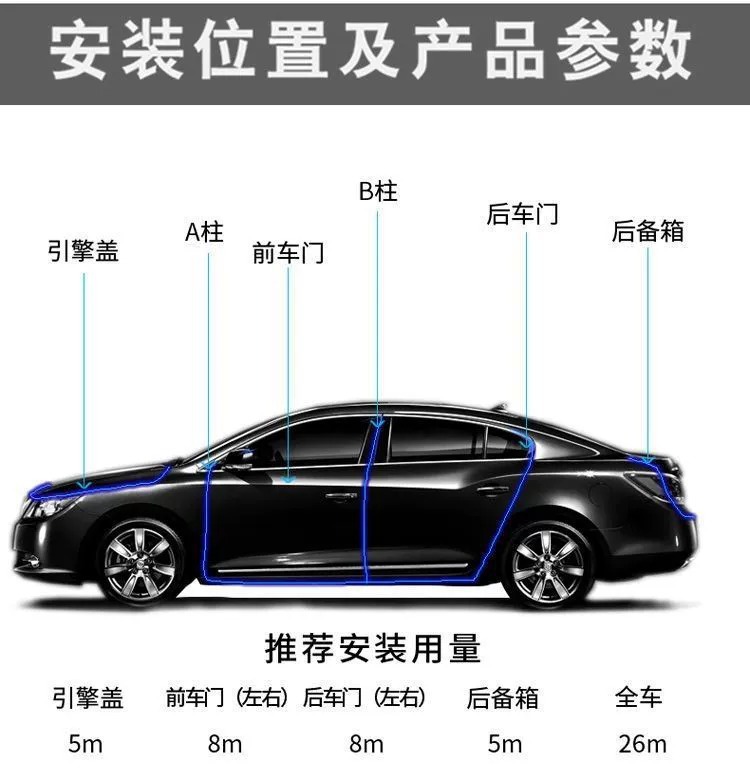 Car sealing strip, door sound insulation strip, dustproof universal five-hole sealing strip, modified double-layer universal, modified anti-collision