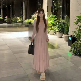 【两件套】蝴蝶结飘带连衣裙女春季穿搭巨好看修身显瘦