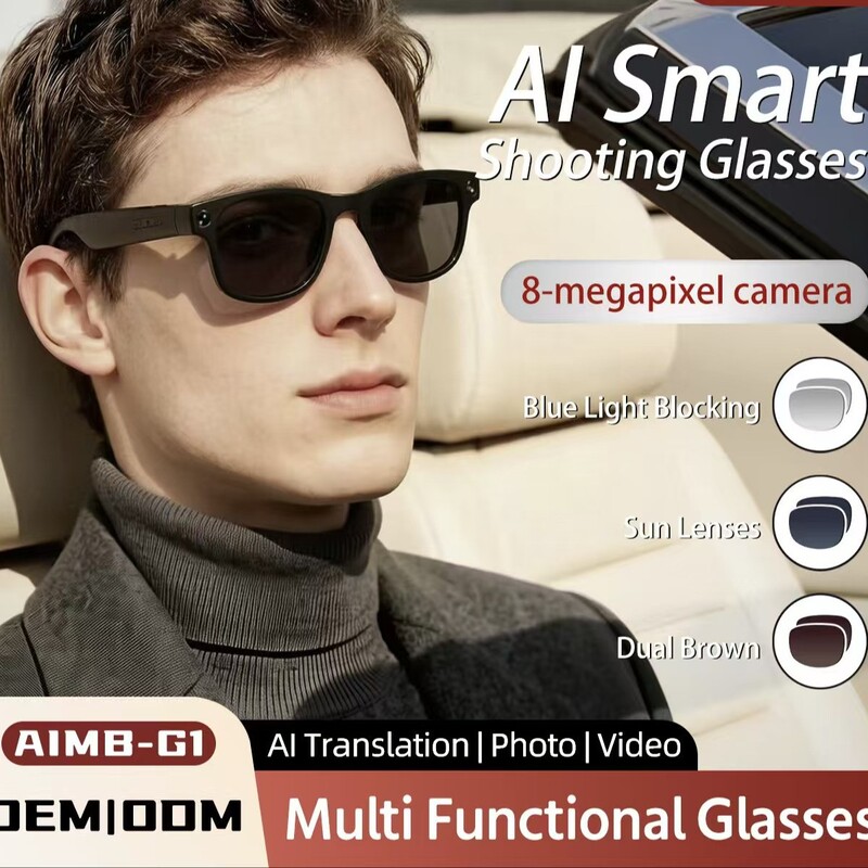 Aimb-G1 Smart Glasses with 8 Million Pixels, Photo and Video Recording Functions, Free Ai Real-Time Translation, Portable
