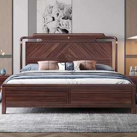 s@新款乌金木床1.8米双人主卧大床家具家用1.5m新中式实木床