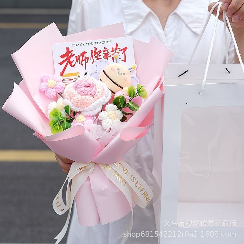 创意生日礼物钩针编织玫瑰向日葵毛线花束成品学校送女生闺蜜老师|undefined