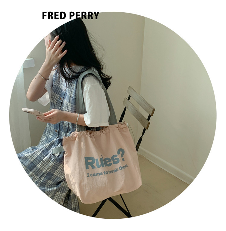 Fashionable and simple letter print large-capacity tote bag 2025 new style contrasting color versatile drawstring pleated single-shoulder bag undefined