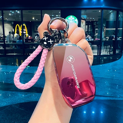 Car key bag, 325li four 530 car x4 shell ix3 - model-f-gradient-pink-key-cover-bear-ring-braided-rope