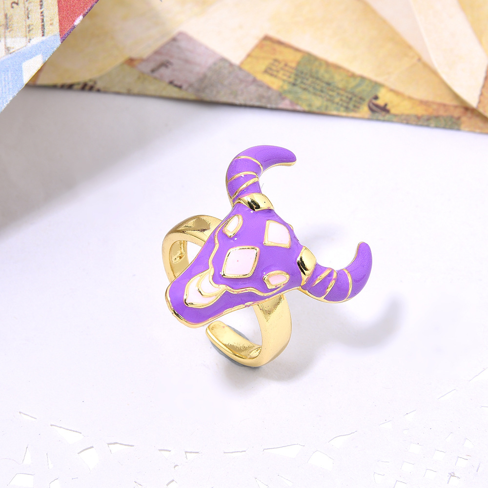 Copper Material 1 Piece Hip-hop Animal Copper Enamel Plating Open Ring