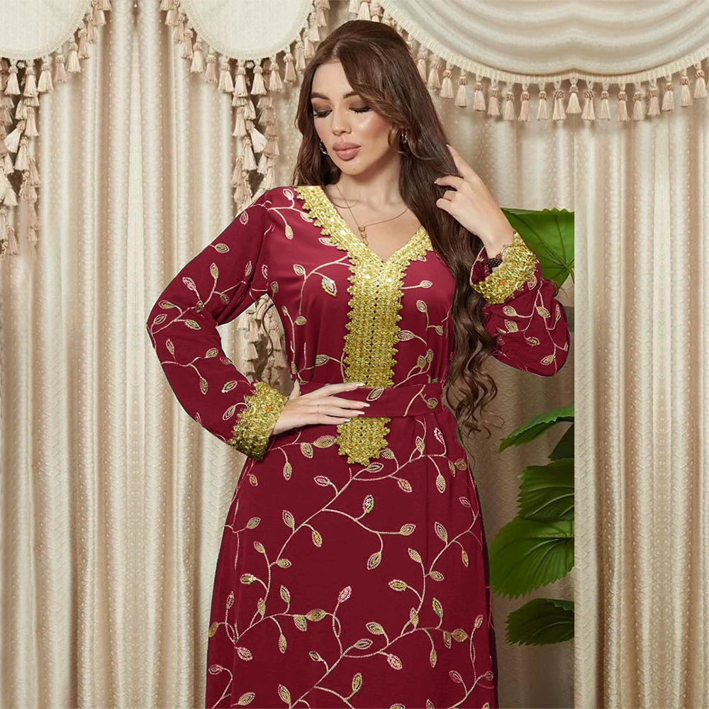 XQY500188 Middle East Saudi Arabia clothing Arabic fashion beads embroidered golden lace embroidered robe