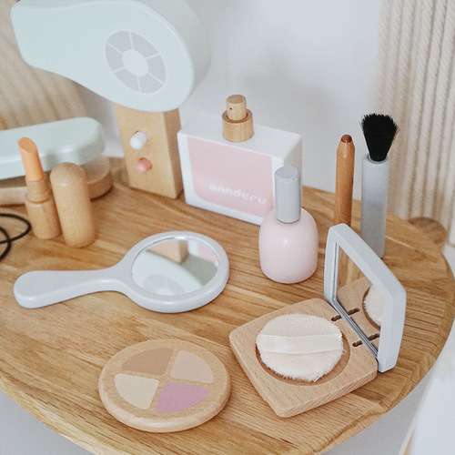 Children's early education simulation wooden cosmetic bag hairdressing bag play house role play wooden baby handbag toy