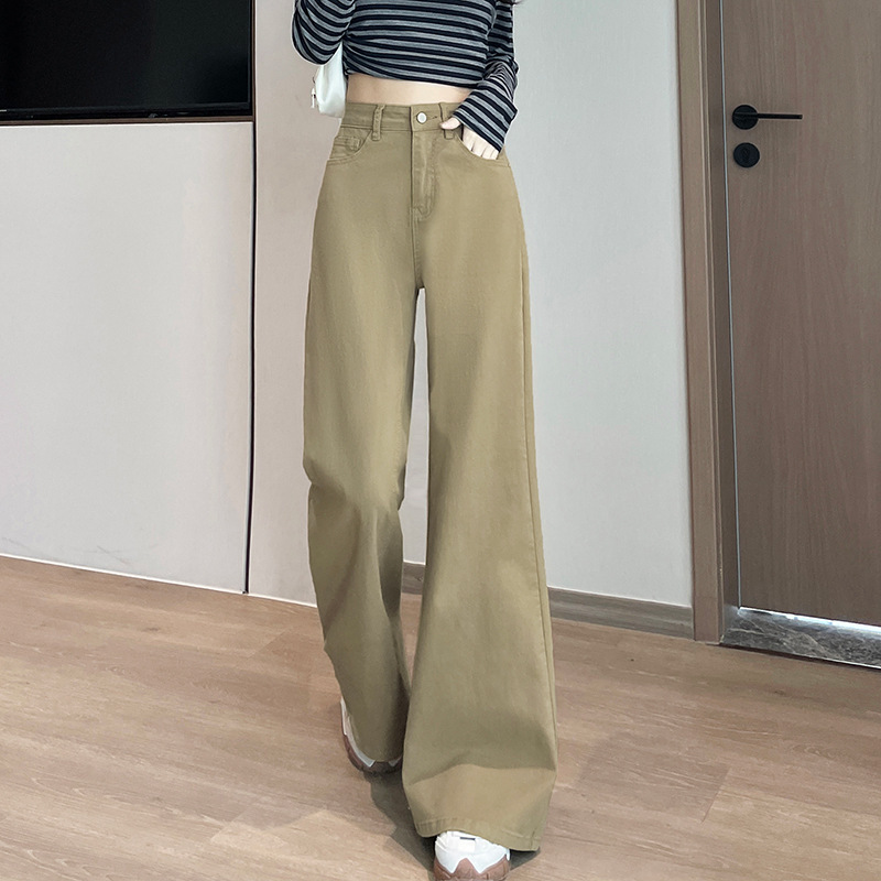 卡其色工装微喇牛仔裤女2025高腰宽松显瘦弹力不贴腿喇叭休闲裤子|undefined