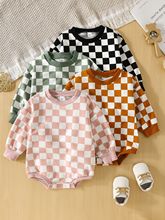 婴童男女宝宝新款现货爆款哈衣连体衣三角爬棋盘格子套头卫衣厂家
