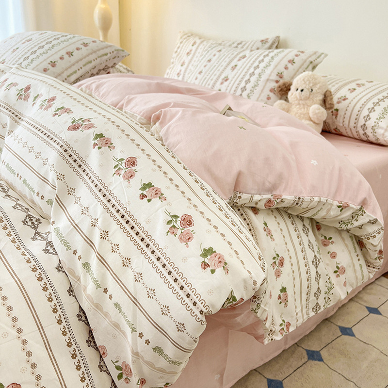 Cama de estilo pastoral de algodón de cuatro piezas de algodón puro invierno 2024 sábanas nuevas fundas de edredón sábana ropa de cama de dormitorio