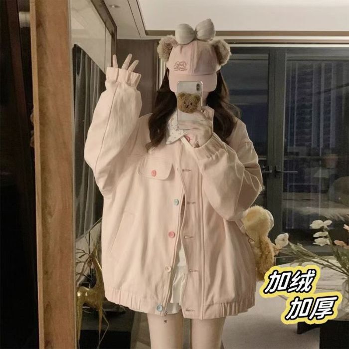 新商品の甘美な花の襟の襟のコートの女性の2024秋のinsのカラーのボタンのゆったりしている百合のジャケットの上着のファッション|undefined