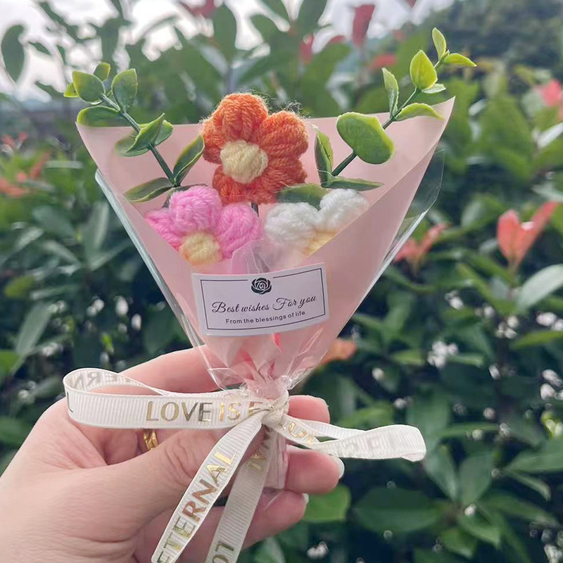 ニットパフ小花束、毛糸造花、記念品アクセサリー、メーカー越境卸売、アジサイ、ウェディングブーケ|undefined