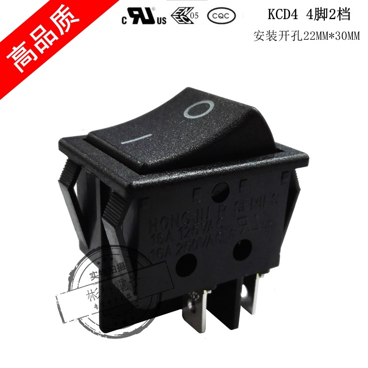 KCD4黑色翘板船型开关4脚2档 R-210-C5N-BB双刀四脚两档电源开关