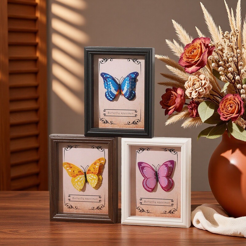 Real Glass Mirror Hollow Photo Frame Insect Butterfly Specimen Plant 67inch 8inch Handmade DIY Framed Picture Frame Table