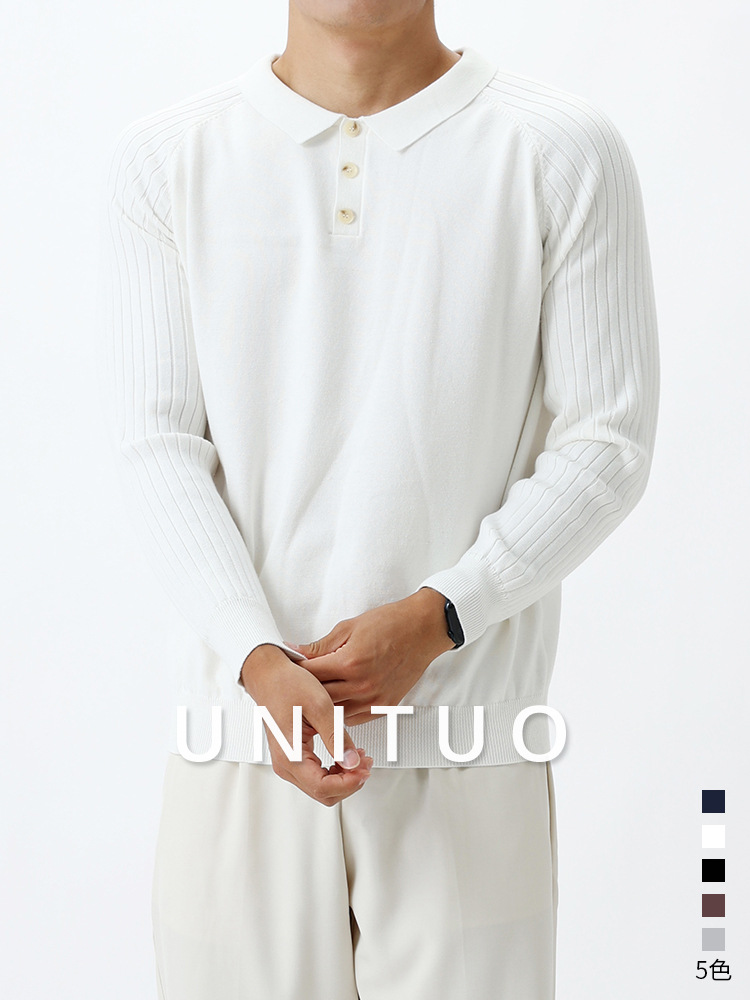 La vieja ropa de hombre suéter de alta sensación camiseta de punto hombre de negocios casual con solapa de manga larga camiseta polo de hombre