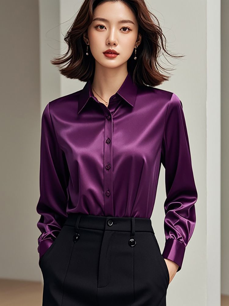 2025 Autumn New High-End Professional Satin Purple Shirt For Women Long Sleeve Formal Fashion Commuting Elegant Blouse_ecoleips.com