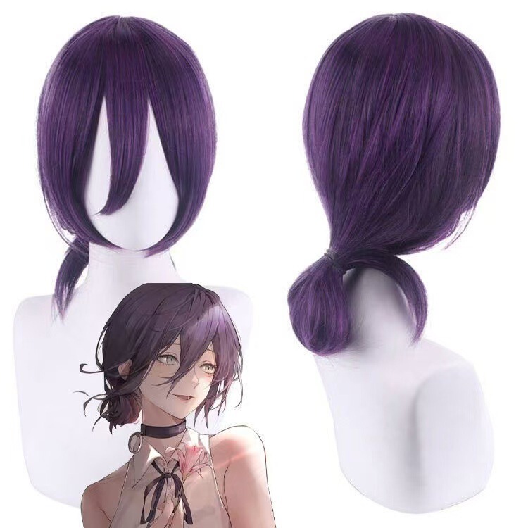Silk Yi Chainsaw Man Lese Anime Cosplay Wig Dark Purple Braids Chainsaw Man Bomb Devil Cosplay