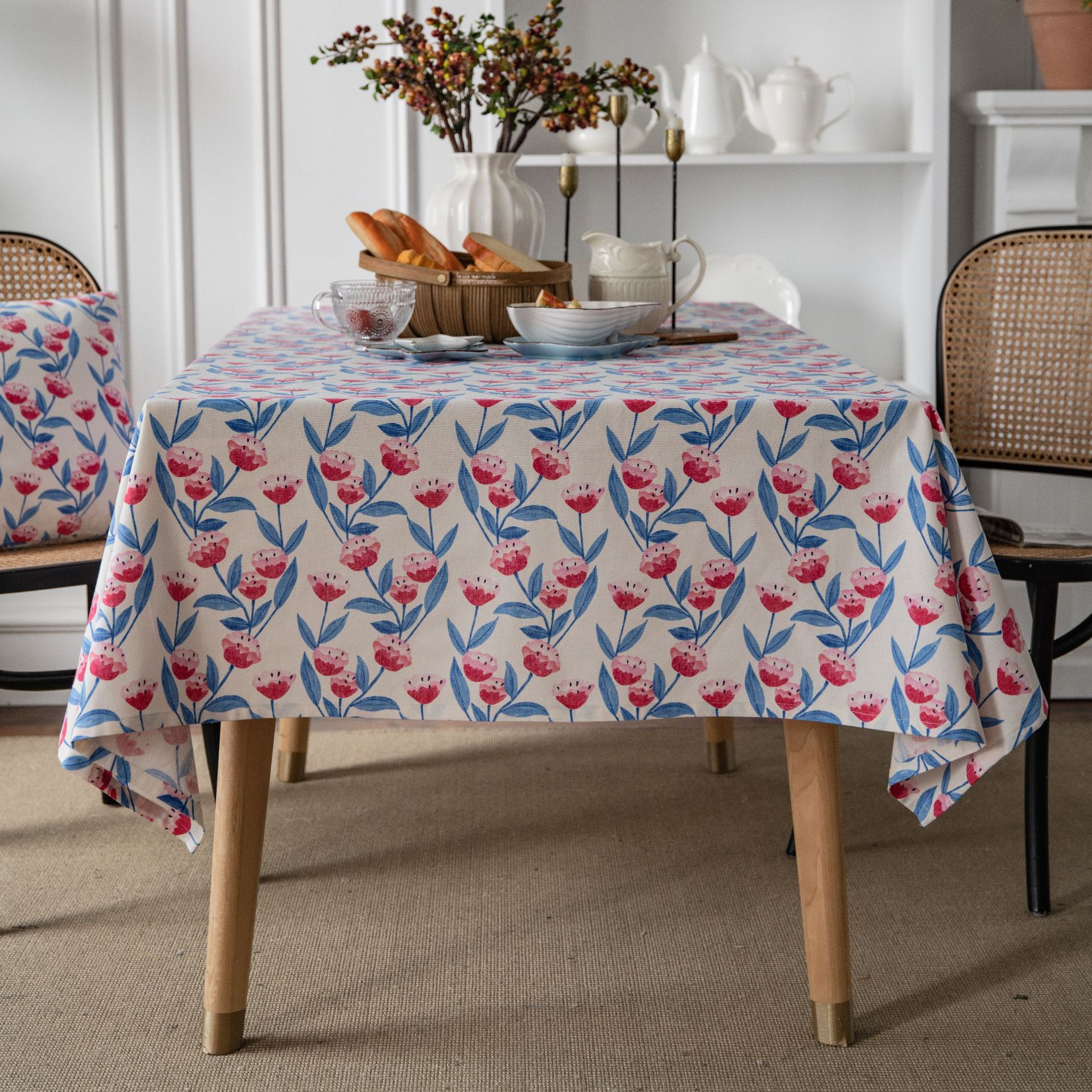 伊缦琪韵桌布碎花田园印花粉色花朵棉麻餐桌布餐厅厨房布艺长方形