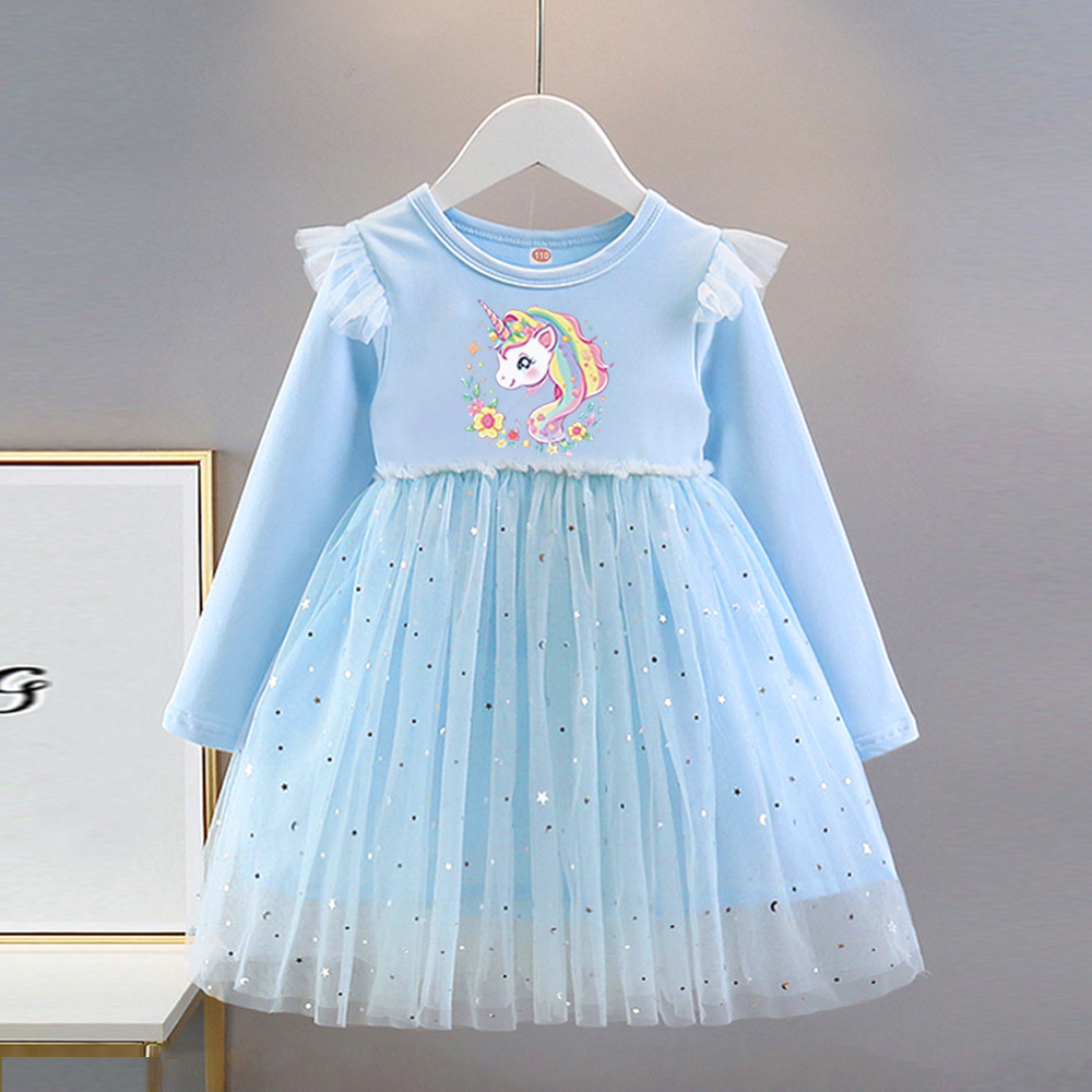 2025 Girls Dress Long Sleeve Tutu Skirt Children's Clothing Spring and Autumn Children's Princess Dress Unicorn Girl Skirt
