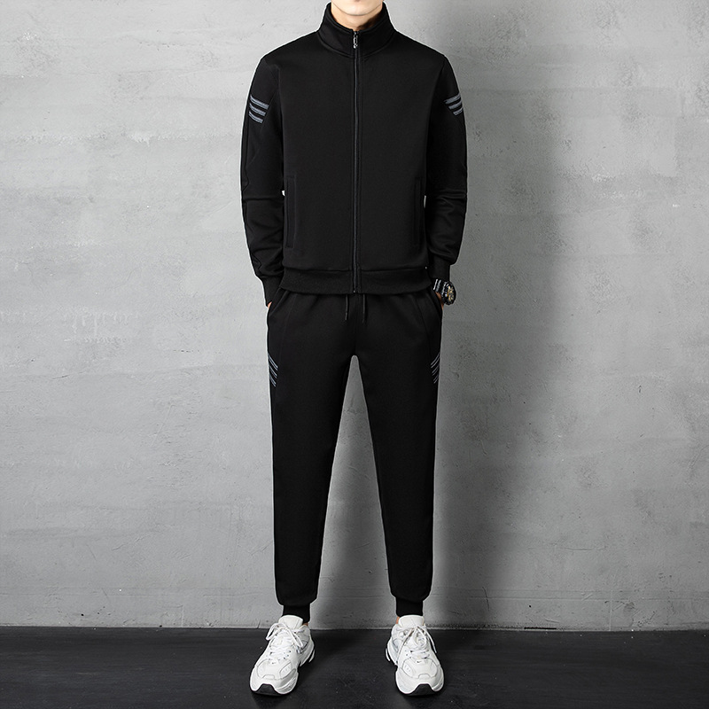 Traje deportivo hombres gordos primavera y otoño collar de pie ropa casual marca de moda hombres corriendo más tamaño suelto traje de tres piezas hombres